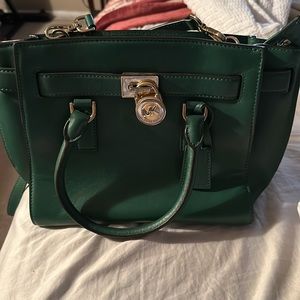 Beautiful GREEN. MICHAEL KORS SATCHEL WITH  STRAP, key, lock and dust bag wow!!